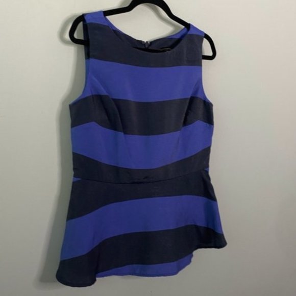 NWT Banana Republic Striped Sleeveless Peplum Top Round Neck Size 10 Navy Blue - Picture 3 of 7